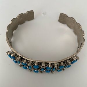 Silver with blue bead cuff bracelet